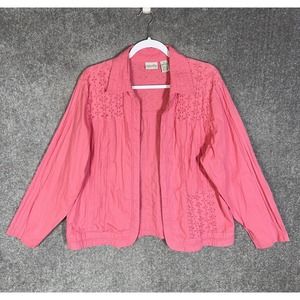 Willow Bay Lightweight Embroidered Pintuck Open Front Jacket Womens Size 1X Pink